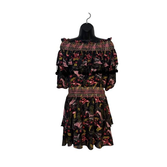 Dresses & Skirts - Red Carter Black & Pink Tropical Mini Dress With Tassels & Smocked Waist